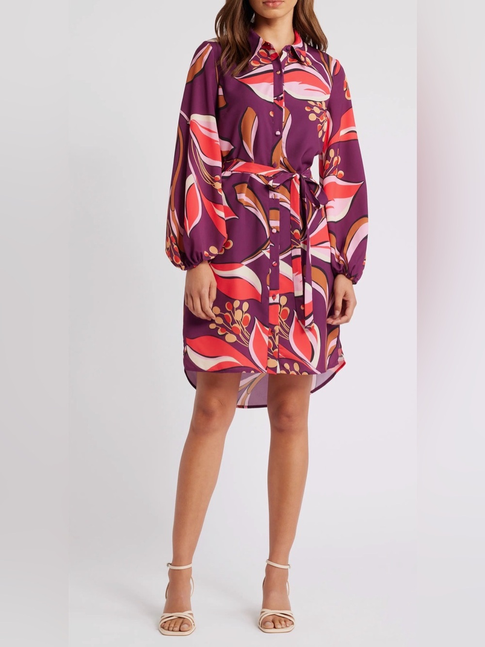 NWT Sam Edelman Purple Floral Belted High-Low Shirt Dress